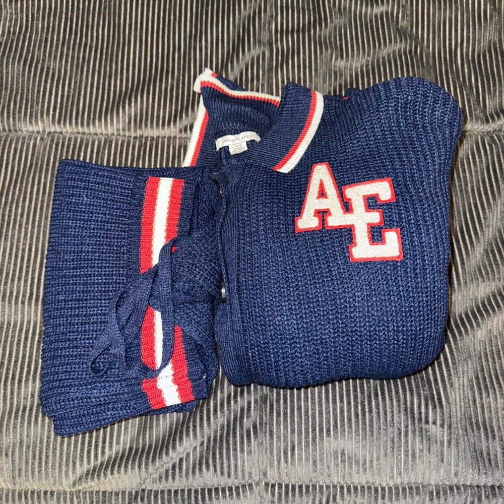 American Eagle letterman collegiate knit sweater in navy & scoop neck knit tank